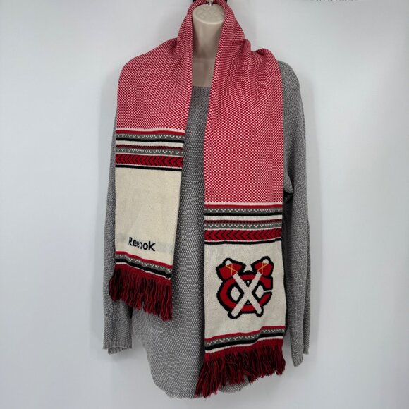 Reebok Center Ice Chicago Blackhawks Knit Scarf NHL Hockey 100% Acrylic - Picture 1 of 9